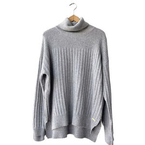 SWEATY BETTY Cashmere Turtleneck Sweaters Gray Ribs Asymmetrical Pullover M/L